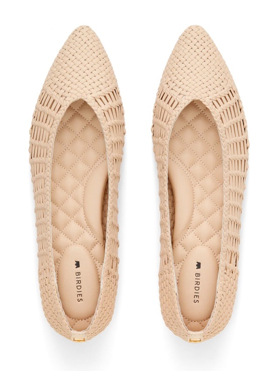 Birdies Shoes - Birdies Woven Pointed Toe Flats Beige Cream Size 7.5